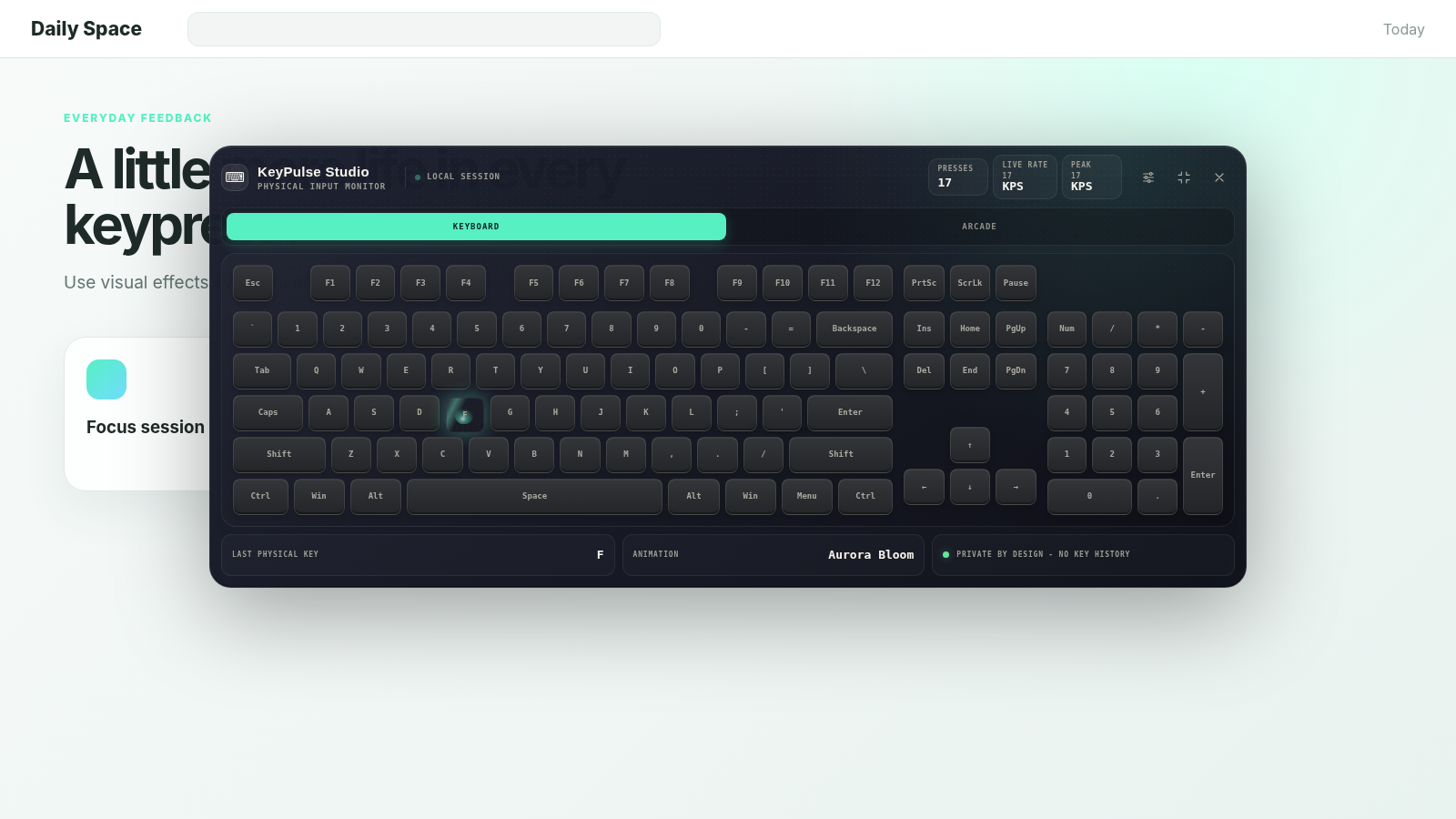KeyPulse Studio showing a colorful keyboard effect during everyday browsing.