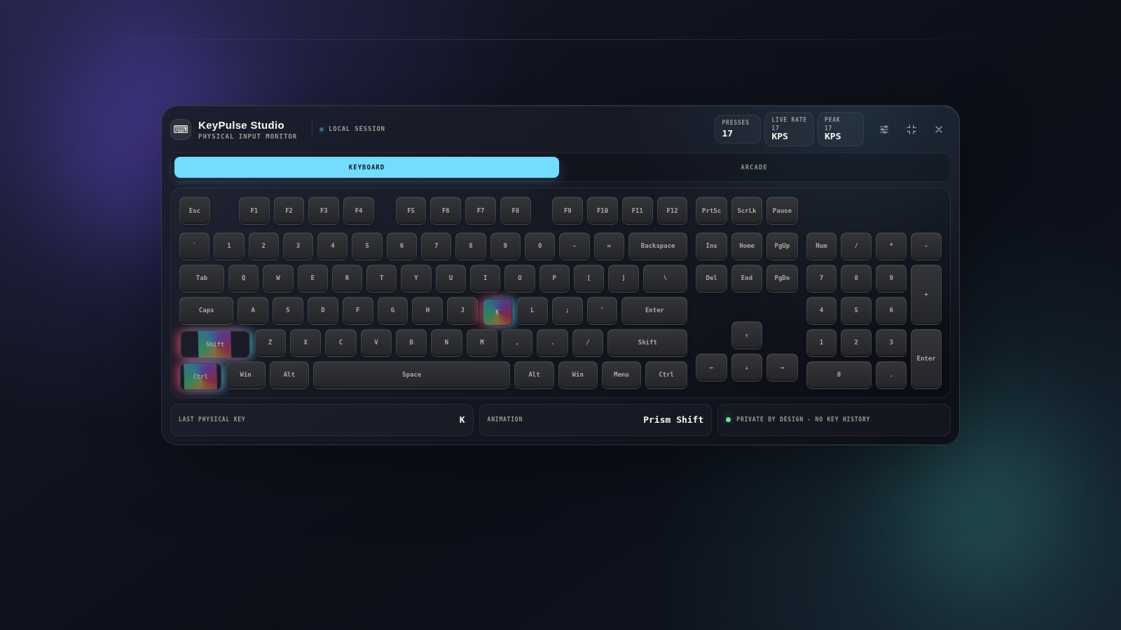 KeyPulse Studio hero view showing the keyboard visualizer in an active product state.